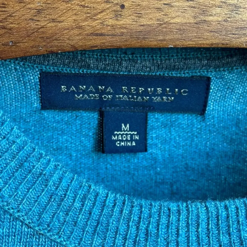 Banana Republic Italian Yarn Cashmere Wool Sweater Men’s M Teal Crew Neck Knit